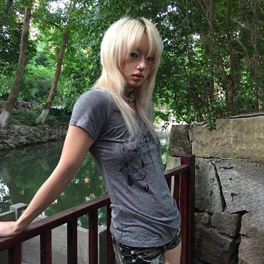 Cathy Dollette Gray Sketch Graphic Short Sleeve Tee
