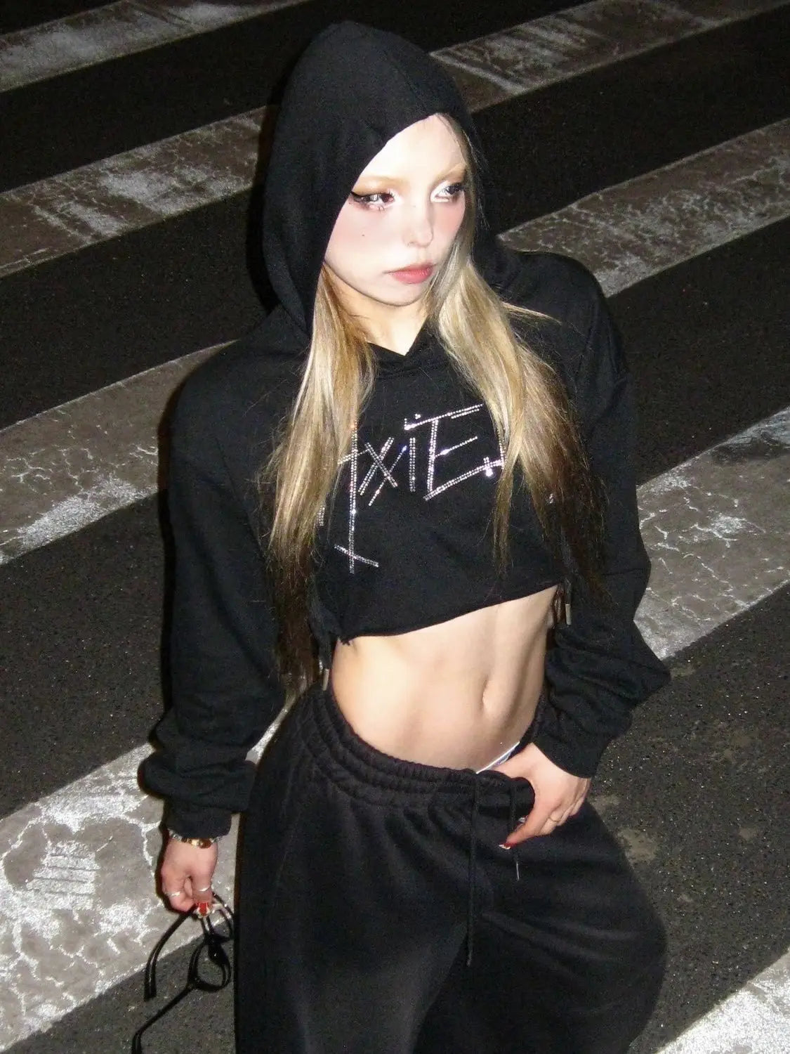 Cathy Dollette Hooded Print 's  Long Sleeve Crop TopSpring Graphic Tees Female Clothing 2000s Clothes  Streetwear Chic