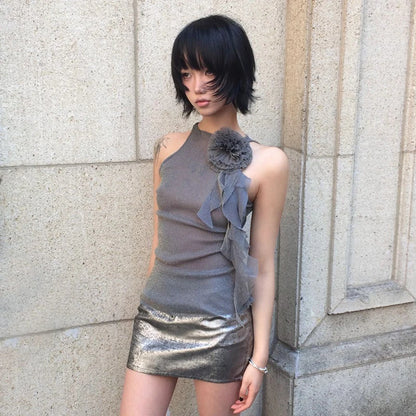 Cathy Dollette Japanese  Mesh Tank Top Trashy 2000s Style Sleeveless TopVintage Harajuku Flower Irregular Tanktop Fairy s