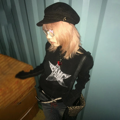 Cathy Dollette Japanese  Black Knitted TopTrashy 2000s Style Long Sleeve Knit  Vintage Harajuku Distressed Knitwear Grunge
