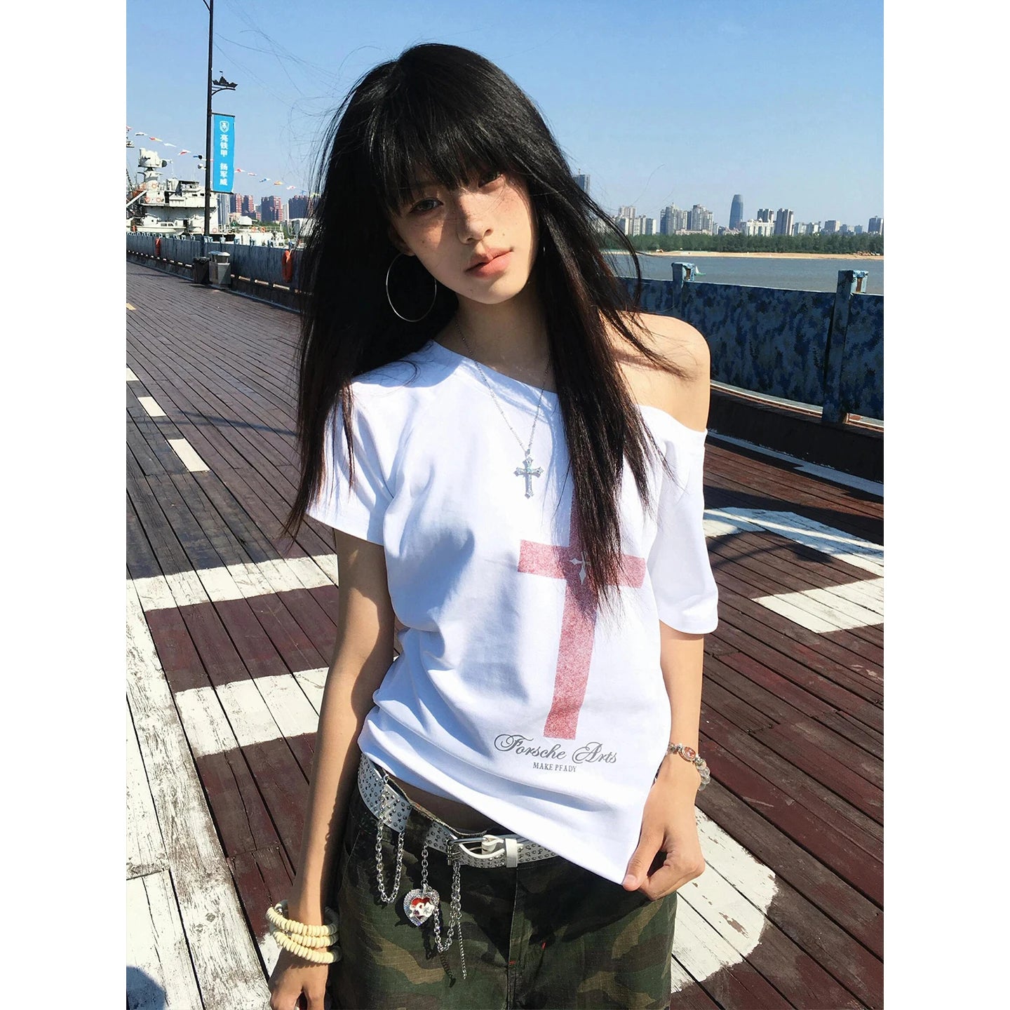 Cathy Dollette Gothic Print Graphic TopLoose Off Shoulder Short Sleeve Tshirt  Vintage Crop TopAmerican Retro 90s Grunge Tees