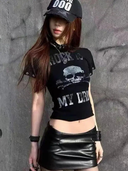 Cathy Dollette Goth Print 's  Short Sleeve Gothic Graphic Tee Female Clothing 2000s Clothes  Summer TopSlim Tshirt