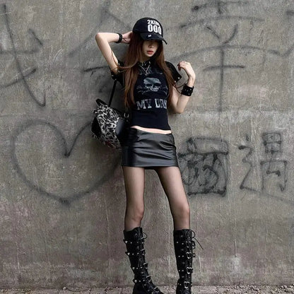 Cathy Dollette Goth Print 's  Short Sleeve Gothic Graphic Tee Female Clothing 2000s Clothes  Summer TopSlim Tshirt