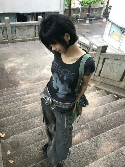 Cathy Dollette  Vintage Print T Shirt  Short Sleeve  2000s TopJapanese Streetwear Grunge TopTee E-girls Summer