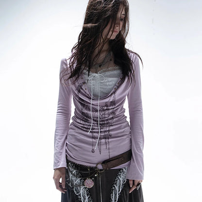 Cathy Dollette Grunge s Tattoo Print  Japanese  Fake Two-piece TopTrashy 2000s Style Streetwear Black Gothic Punk