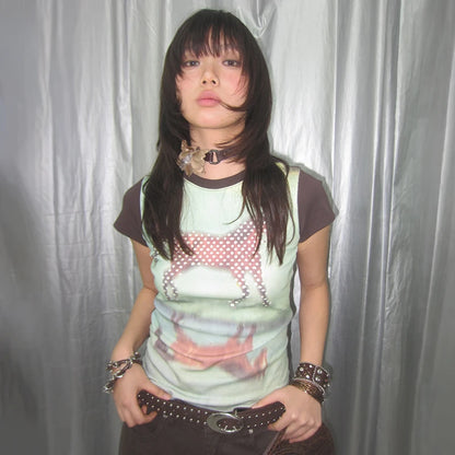 Cathy Dollette  Horse Short Sleeve Patchwork Top
