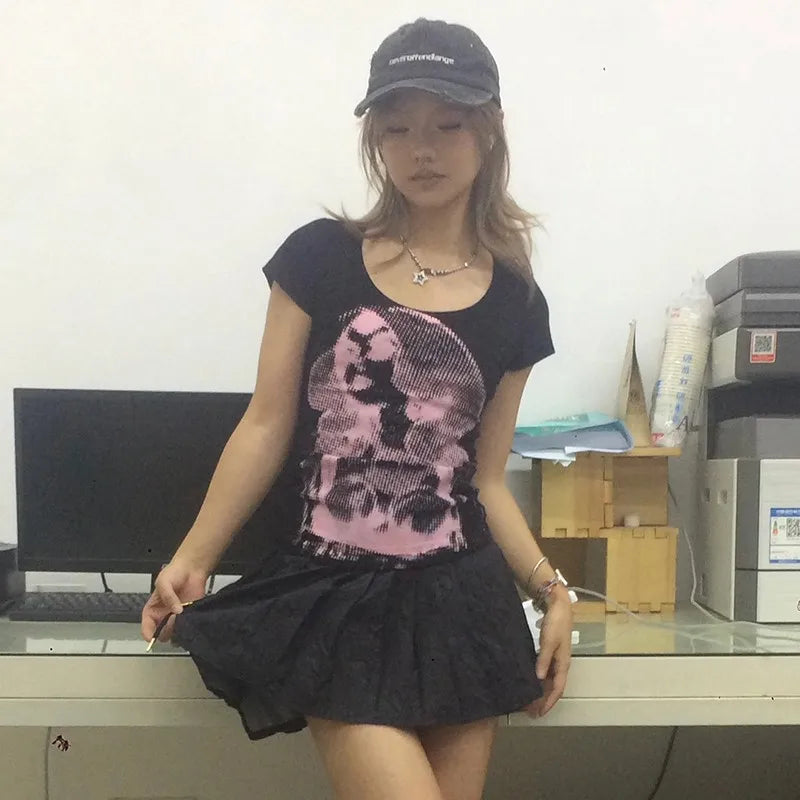 Cathy Dollette Trashy  TopJapanese 2000s s Short Sleeve  Vintage Harajuku Graphic T Shirts Grunge American Retro