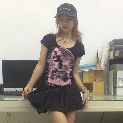 Cathy Dollette Trashy  TopJapanese 2000s s Short Sleeve  Vintage Harajuku Graphic T Shirts Grunge American Retro