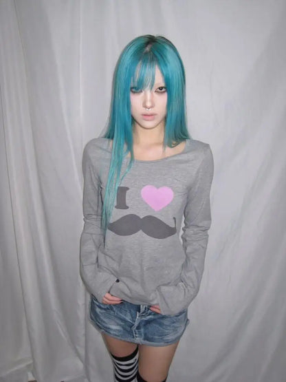 Cathy Dollette Print Graphic T Shirts Long Sleeve Spring TopKorean Fashion 2000s Clothes  Tees Female Clothing 's