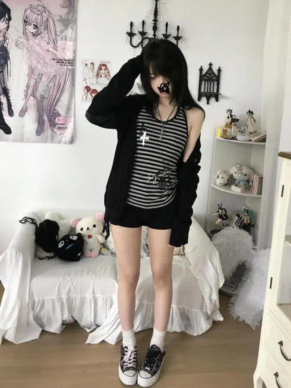 Cathy Dollette Hotsweet Tank Top Striped Vest 2000s Clothes  Female Clothing Skinny Sleeveless Korean Fashion Print Top Chic Tops