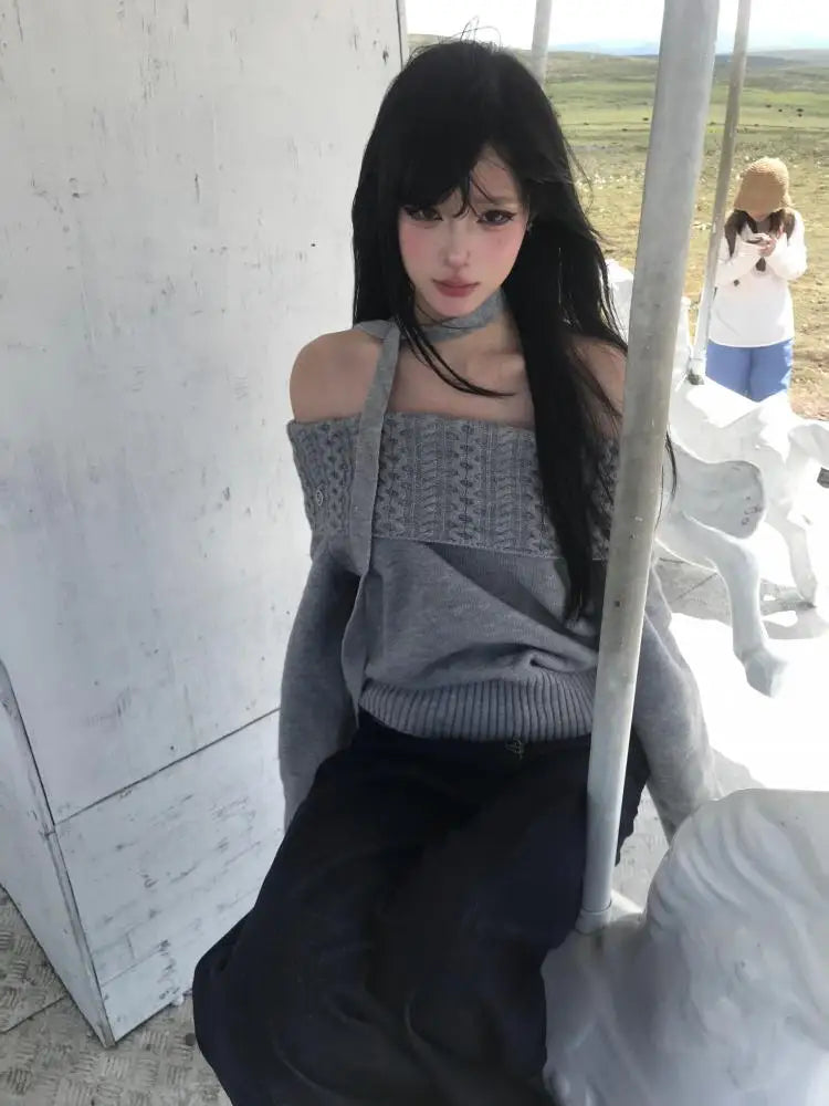 Cathy Dollette Hotsweet Off Shoulder Knitwear Sweater  Long Sleeve Autumn Winter Pullovers Korean Fashion Female Jumpers  Chic