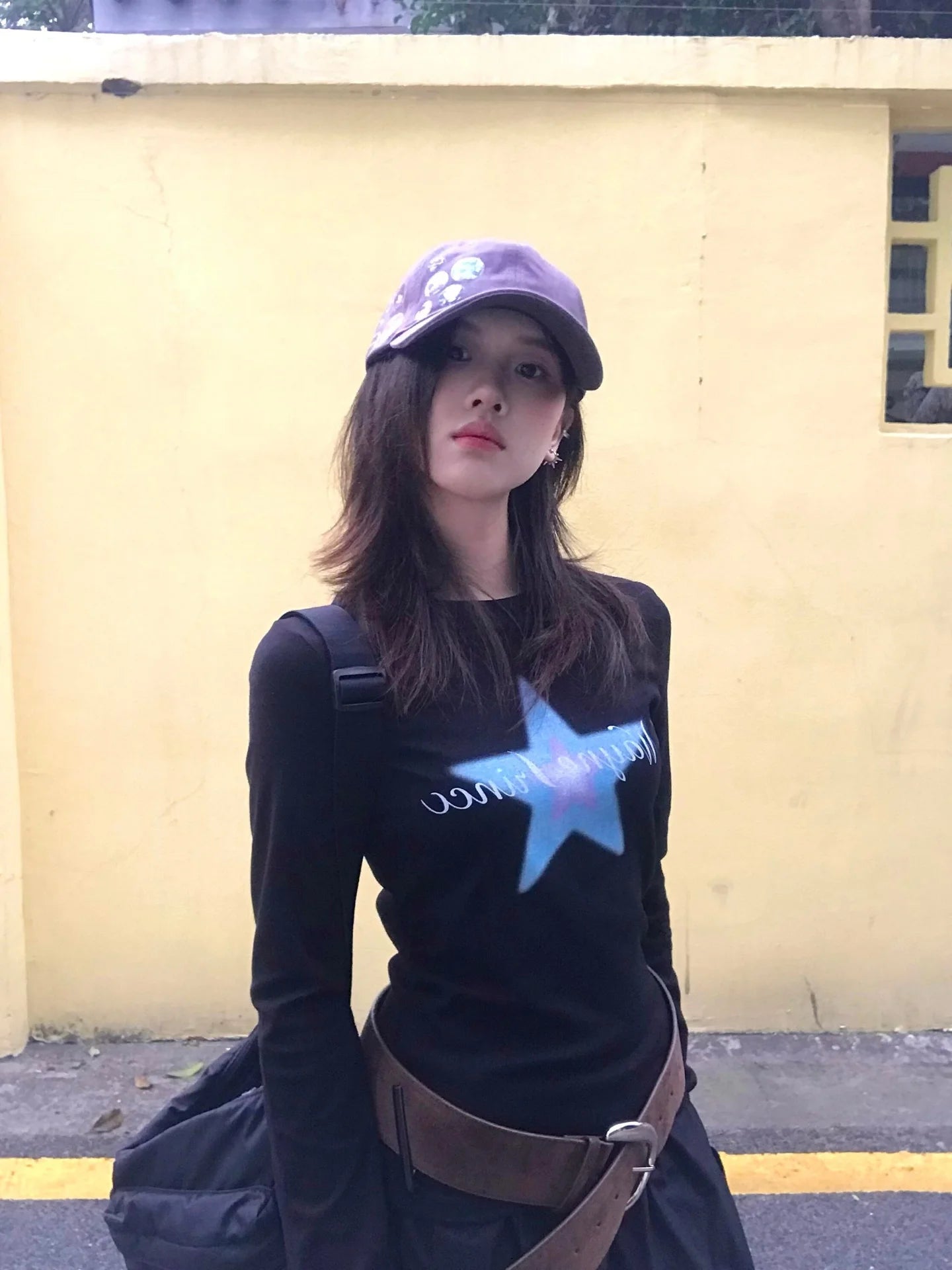 Cathy Dollette Harajuku Print Graphic Top Long Sleeve Black  Streetwear  Japanese Grunge TopAmerican Retro