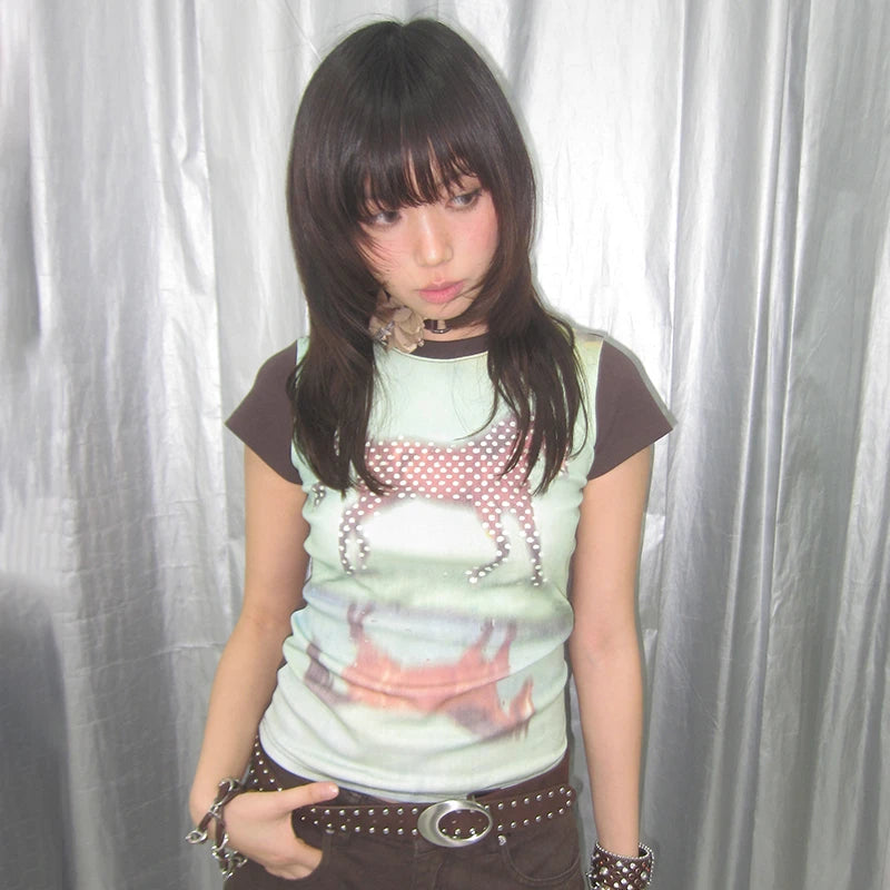 Cathy Dollette  Horse Short Sleeve Patchwork Top