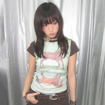 Cathy Dollette  Horse Short Sleeve Patchwork Top
