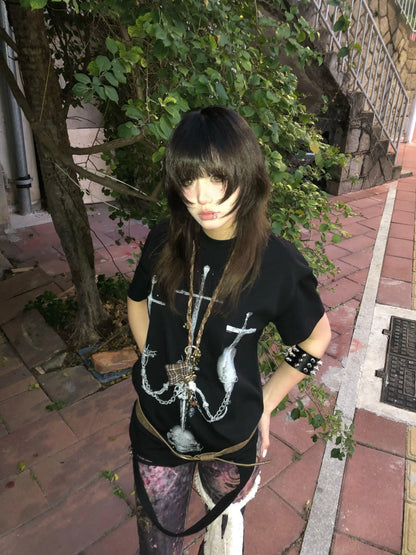 Cathy Dollette Harajuku Print T Shirt  Short Sleeve Loose Casual Tees  Vintage Top Summer Irregular Tshirts 2000s