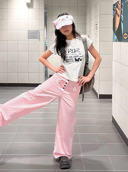 Cathy Dollette Print 's  Short Sleeve Japan Style Summer Top2000s Clothes  Graphic Tee Female Clothing T Shirt Chic