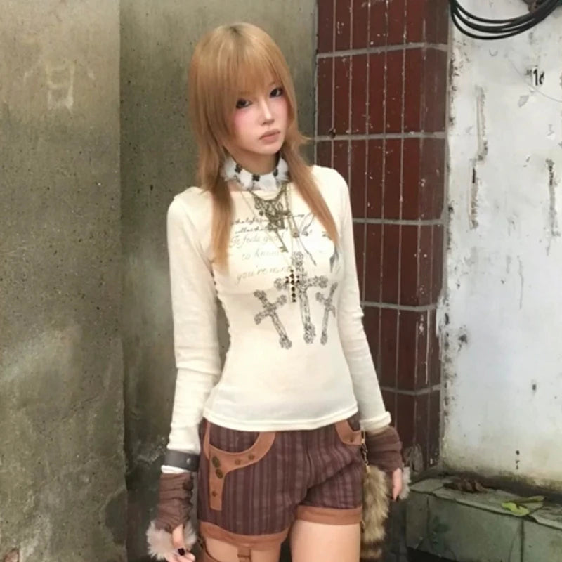 Cathy Dollette Japanese  Anime Print Knitted TopVintage Harajuku Long Sleeve Knit  2000s s Knitwear American Retro