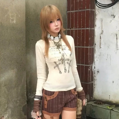 Cathy Dollette Japanese  Anime Print Knitted TopVintage Harajuku Long Sleeve Knit  2000s s Knitwear American Retro