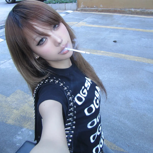 Cathy Dollette Grunge s Letter Print  Trashy 2000s Style Short Sleeve Tee Shirt Japanese  Crop TopAmerican Retro