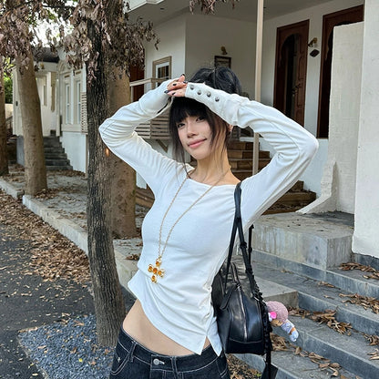 Cathy Dollette American Retro Print   Long Sleece Button Graphic Top Top2000s Japanese Grunge TopE-girls Autumn