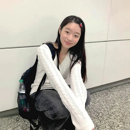 Cathy Dollette Japanese  V-neck White Sweater Vintage Harajuku Knit Slim Pullover Korean Style Fall Winter Knitwear 2000s s