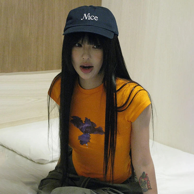 Cathy Dollette Japanese  Graphic Print  Trashy 2000s Style Crop TopVintage Harajuku Short Sleeve T Shirt American Retro 90s