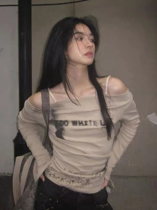 Cathy Dollette Vintage Print T Shirt  Flare Sleeve  Crop TopGrunge TopE-girl Tee TopJapanese 2000s Streetwear Tshirts