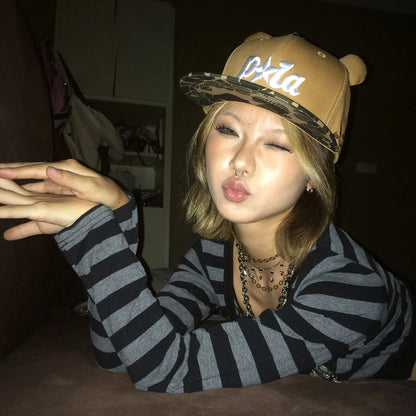 Cathy Dollette Trashy  Crop Top Japanese 2000s Style Striped Long Sleeved  Vintage Harajuku High Street TopAmerican Retro