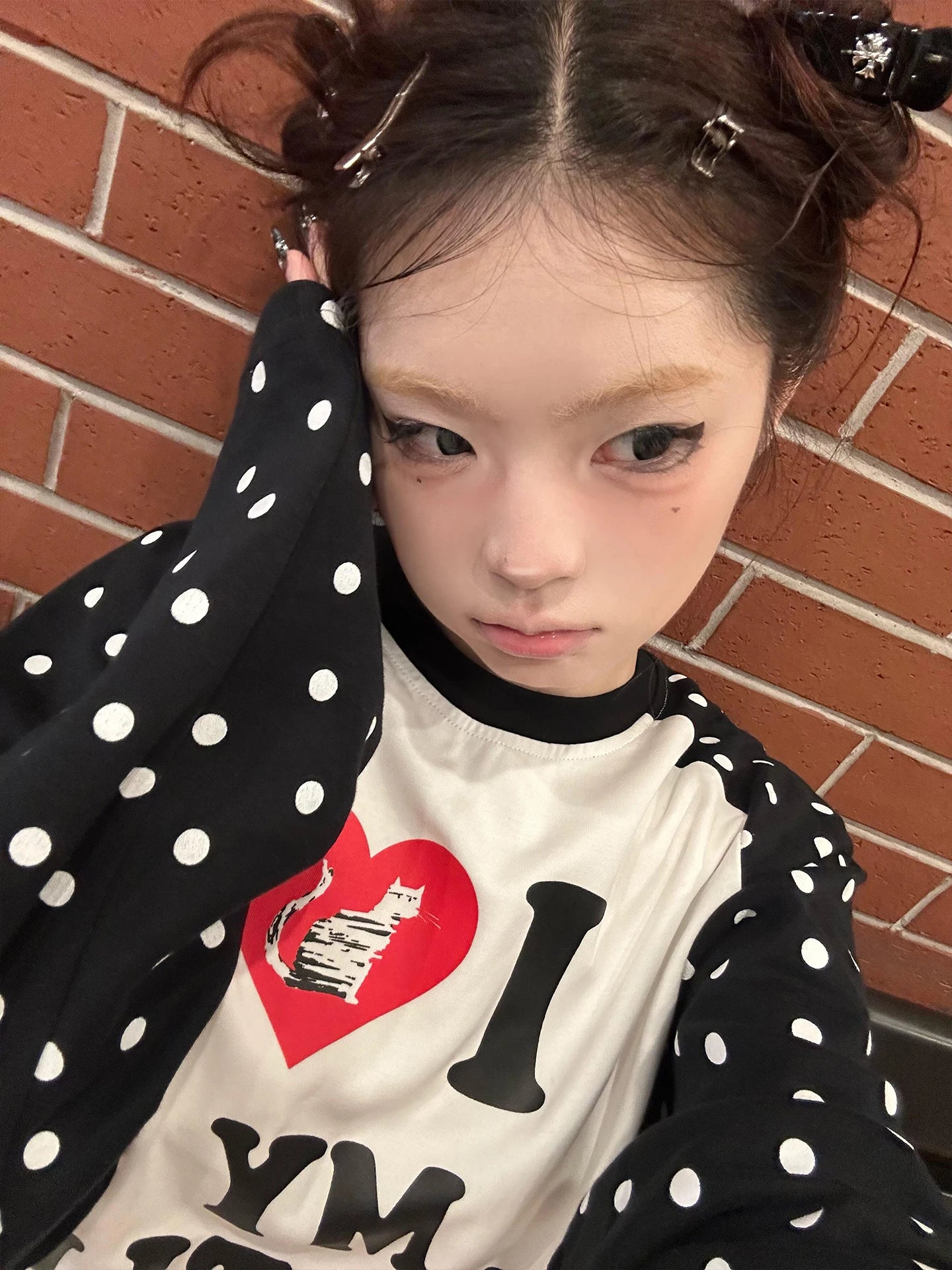 Cathy Dollette Harajuku Print Graphic TopLoose Casual   Dot Patchwork  Grunge TopAmerican Retro Streetwear