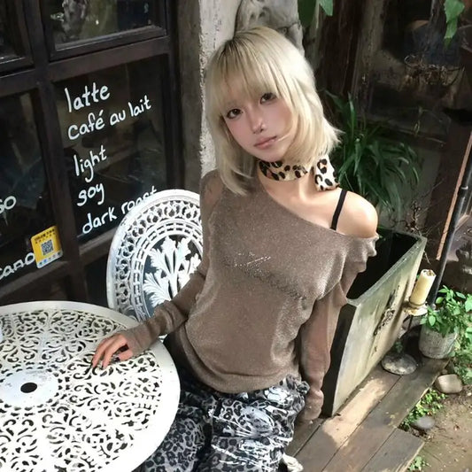 Cathy Dollette Brown glitter See Through Mesh Top