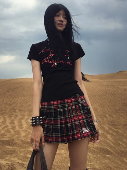 Cathy Dollette  Japanese T Shirt  Print Letter Crop TopBlack American Retro 90s Tee Top Grunge TopSummer