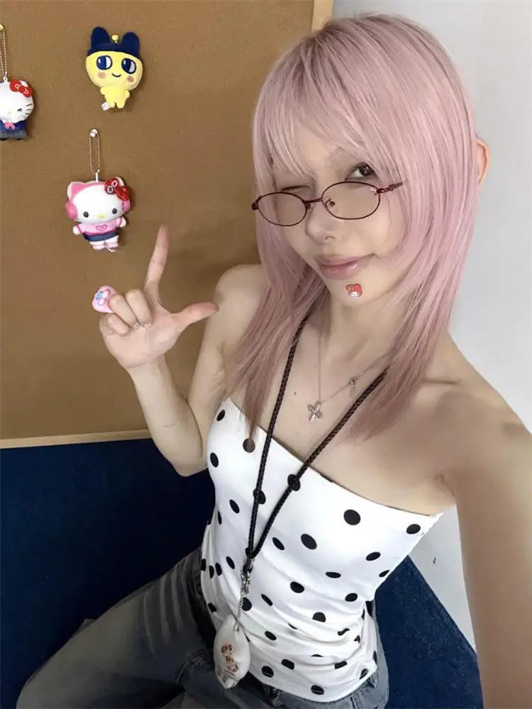 Cathy Dollette Hotsweet Polka Dot Corset Sexy TopSummer Korean Fashion Slim Sleeveless Tank TopYouthful Woman Clothes 2000s