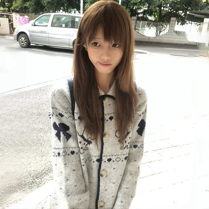 Cathy Dollette Japanese  Puppy Embroidered Cardigan 2000s Style Turn-down Collar Knitted Outerwears Vintage Harajuku Knitwear Korean