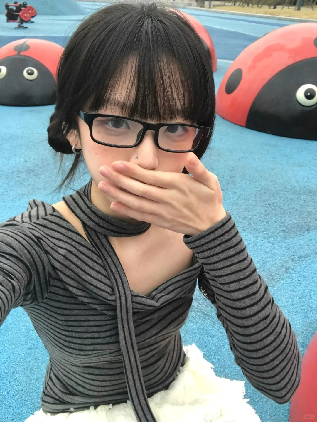 Cathy Dollette Japanese 2000s Striped T Shirt  Long Sleeve Irregular Crop TopWith Scarf Off Shoulder  Vintage Tshirts