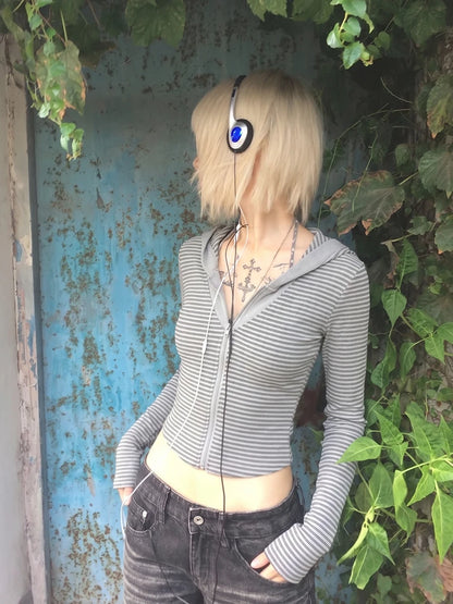 Cathy Dollette American Retro Striped Zip-up Hoodie