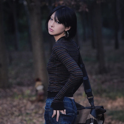 Cathy Dollette Japanese  Jacquard Knitted  Vintage Harajuku Long Sleeve Knit TopKorean 2000s Style Knitwear American Retro
