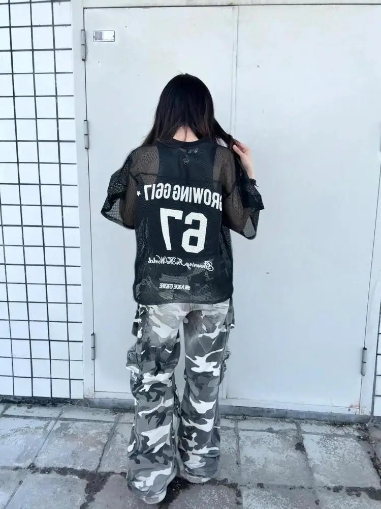 Cathy Dollette Black Graphic T Shirts Short Sleeve Hollow Out 2000s Clothes  Loose 's  Summer TopGoth Tees Gothic Chic
