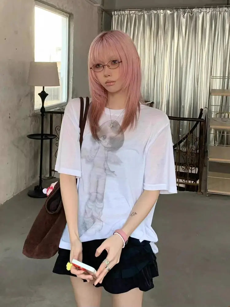 Cathy Dollette Hotsweet Graphic T Shirts Loose Short Sleeve Korean Fashion Summer Top2000s Clothes  Print Tees Female Clothing