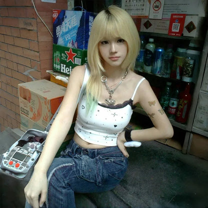Cathy Dollette Japanese  Lace Camisole Vintage Harajuku White Cami TopTrashy 2000s s Tank Top Grunge Korean Popular 90s
