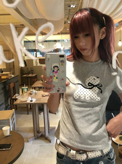 Cathy Dollette Korean Style T Shirt  Short Sleeve Slim Print Graphic Top  Vintage TopJapanese 2000s Tee Tops