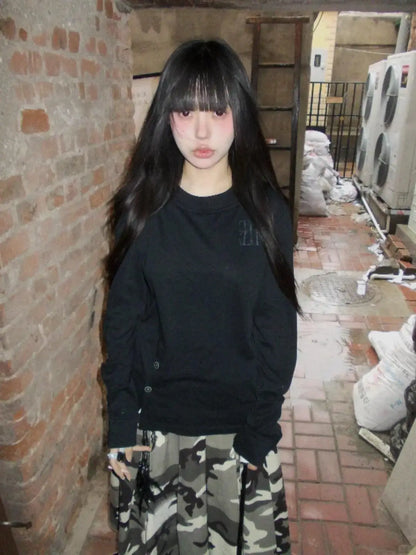 Cathy Dollette American Retro Print Graphic TopLong Sleeve Button  Grunge TopJapanese 2000s E-girls Tee TopAutumn