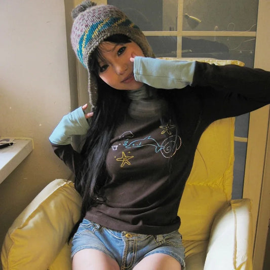 Cathy Dollette Brown and Sky Blue Turtleneck Long Sleeve