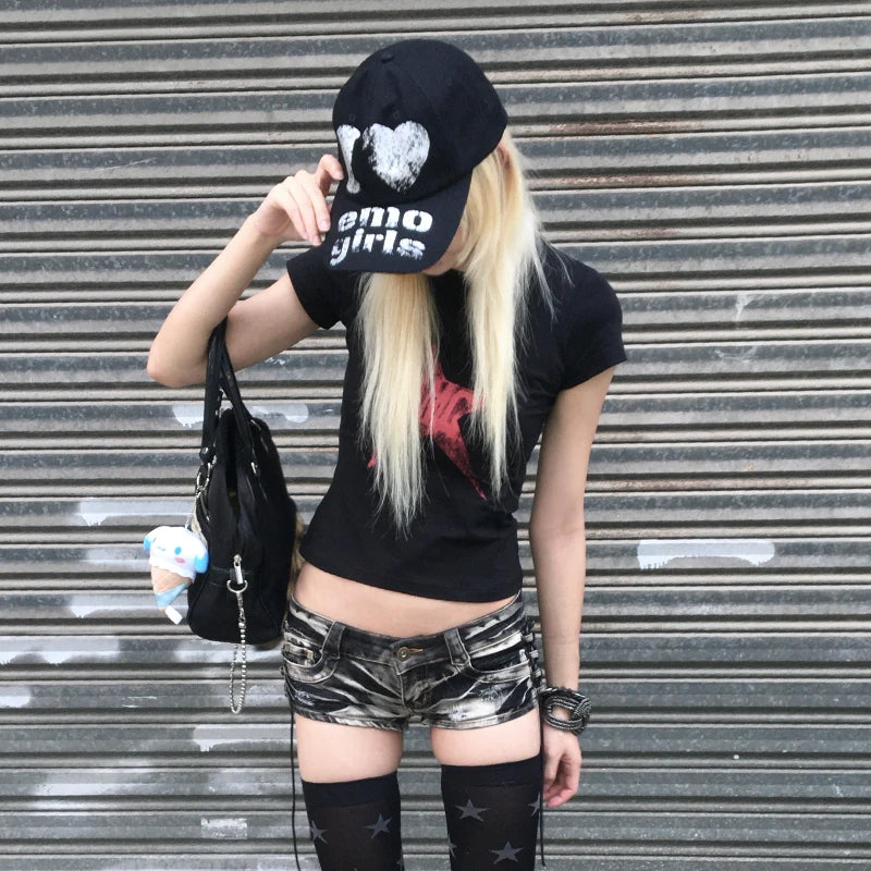Cathy Dollette Grunge s Star Print Crop Top Trashy 2000s Style Short Sleeve  Japanese  Streetwear American Retro 90s