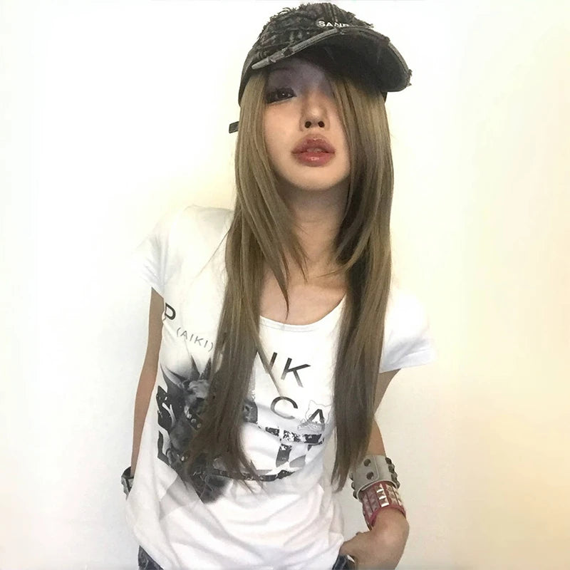 Cathy Dollette Grunge s Punk Kitten Print  Trashy 2000s Style Crop Top Japanese  Short Sleeve T Shirt Gothic Vintage