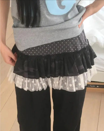 Cathy Dollette Korean Style Skirt  Patchwork Tie Dye Mini Skirt A-line  Vintage Tutu Skirt Lace 2000s Japanese Streetwear