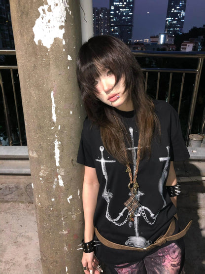 Cathy Dollette Harajuku Print T Shirt  Short Sleeve Loose Casual Tees  Vintage Top Summer Irregular Tshirts 2000s