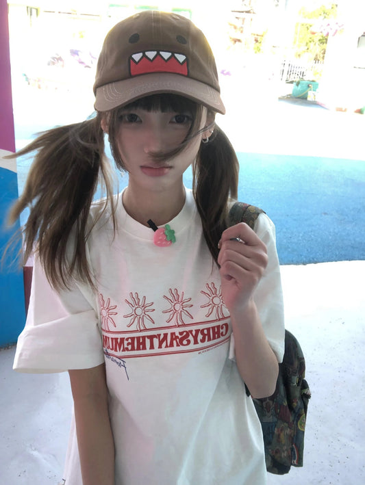 Cathy Dollette Japanese  Letter Print  2000s s Oversized TopVintage Harajuku Short Sleeve Tee Shirt American Retro