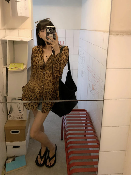 Cathy Dollette Hotsweet Leopard Chiffon Shirt  Button Up Single Breasted Long Sleeve Autumn Top2000s  Shirts And Blouses Chic