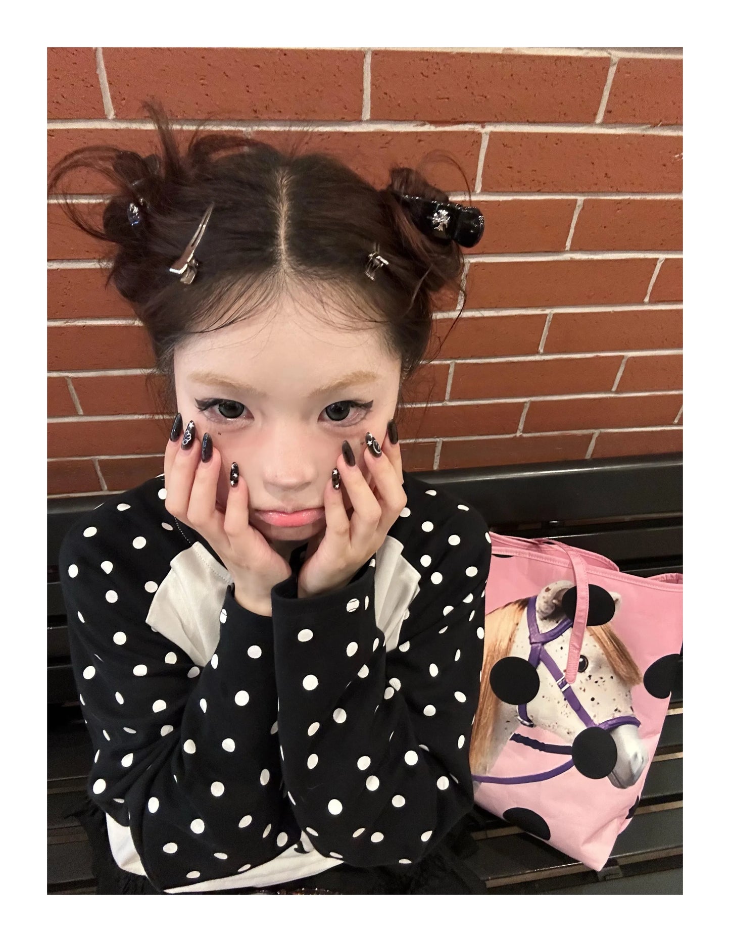 Cathy Dollette Harajuku Print Graphic TopLoose Casual   Dot Patchwork  Grunge TopAmerican Retro Streetwear