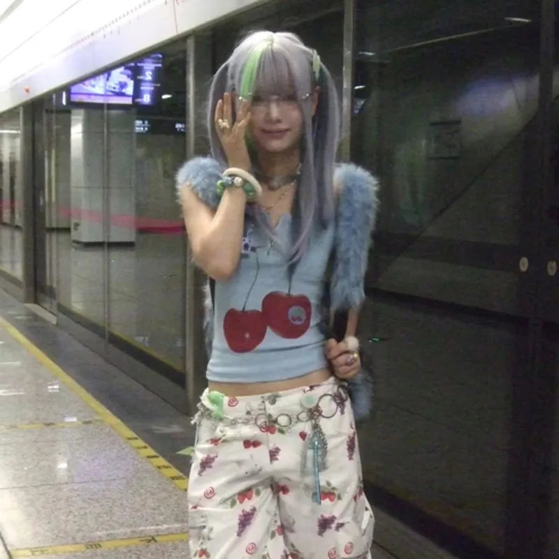 Cathy Dollette Japanese  Tank Top Vintage Harajuku Ribbbed Top Trashy 2000s Zipper Tanktop Grunge s Crop Top American Retro
